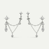 Pendientes de estrellas en plata doble con cadenas y colgates de brillantes