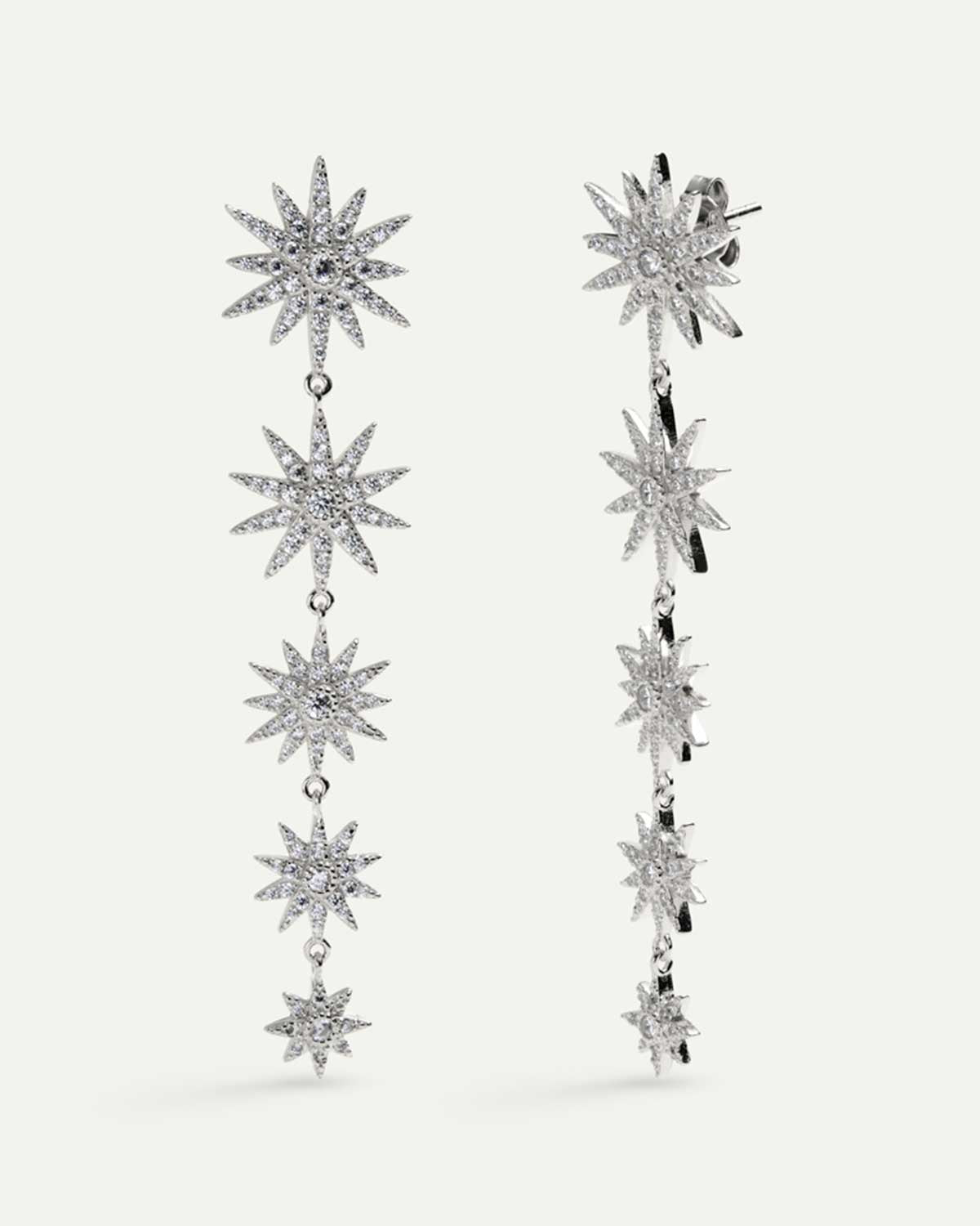 Pendientes largos para boda con estrellas y circonitas