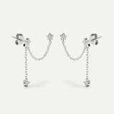 Pendientes de estrellas con cadenas dobles de plata