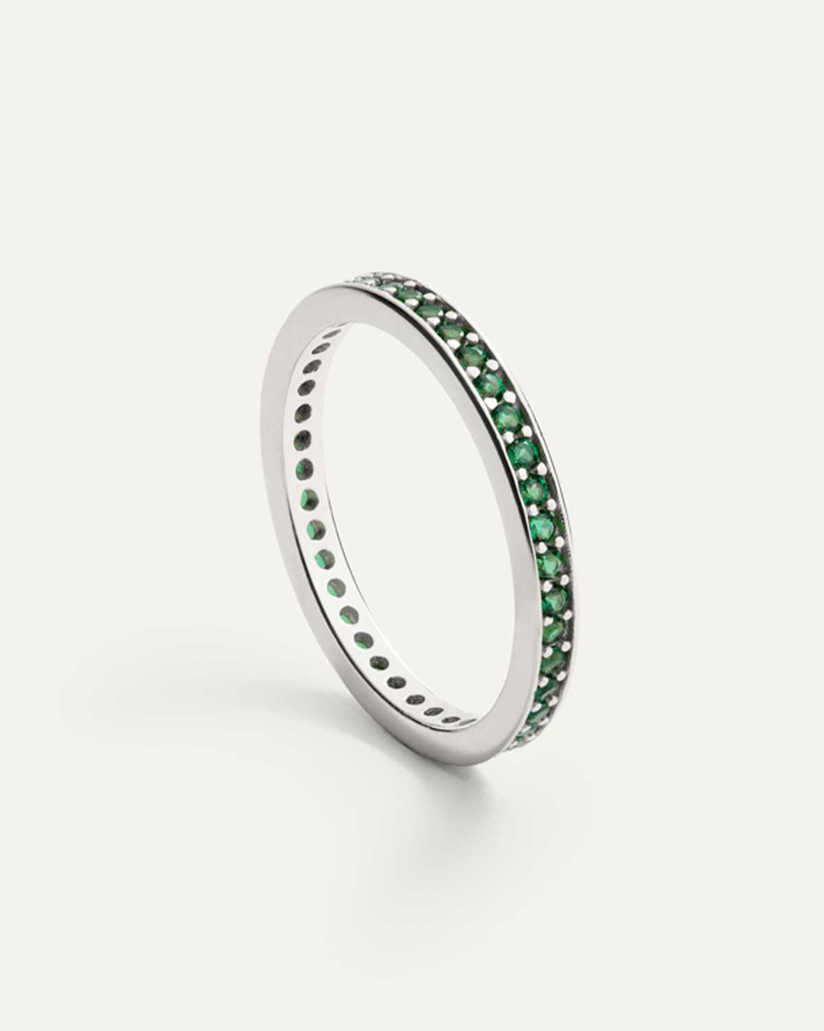 Anillo mujer con circonitas verdes en plata