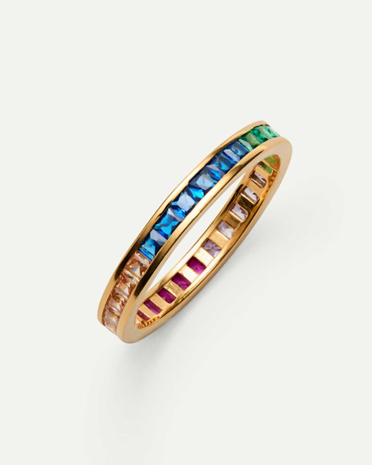 Anillo oro cono circonitas multicolor cuadradas