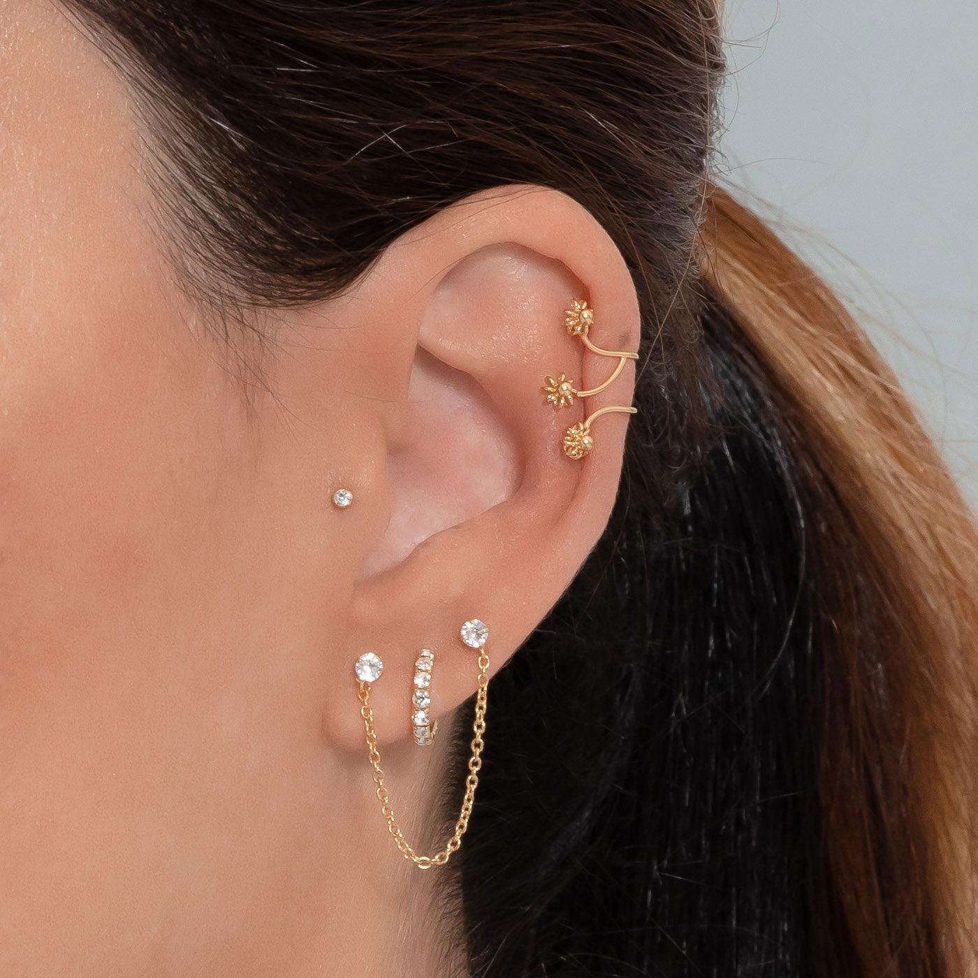Pendientes Princess S Plata de Ley 925 bañado en Oro con Circonitas Blancas en Oreja
