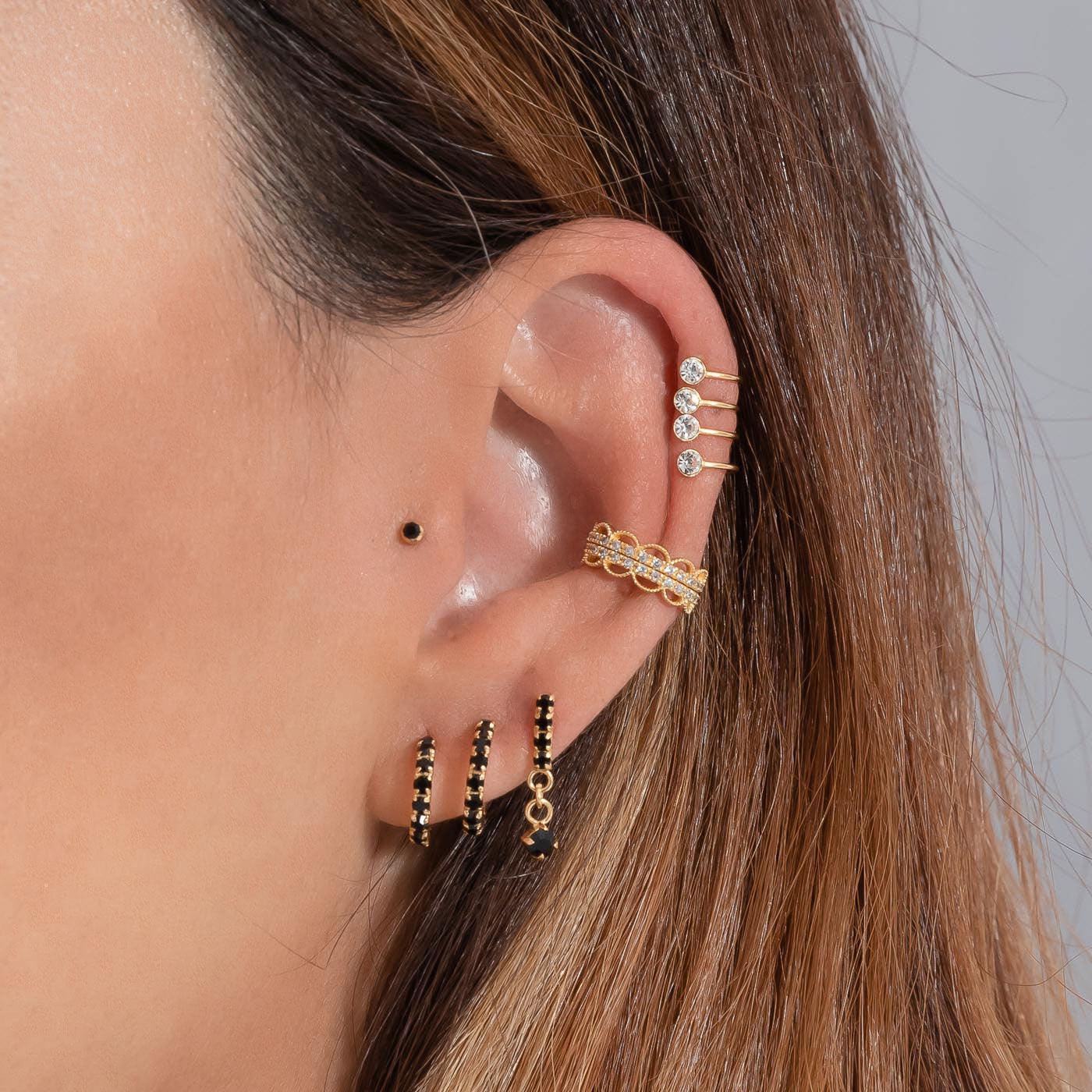 Modelo Oreja Pendientes Ice Plata de Ley 925 con Circonitas Negras