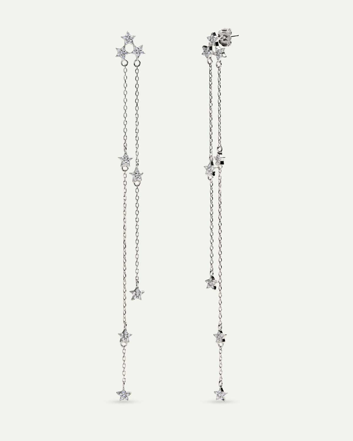 Sterling Silber lange Kette Ohrringe mit Sternen und Diamanten baumeln