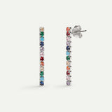 Long earrings in silver with colored stones
