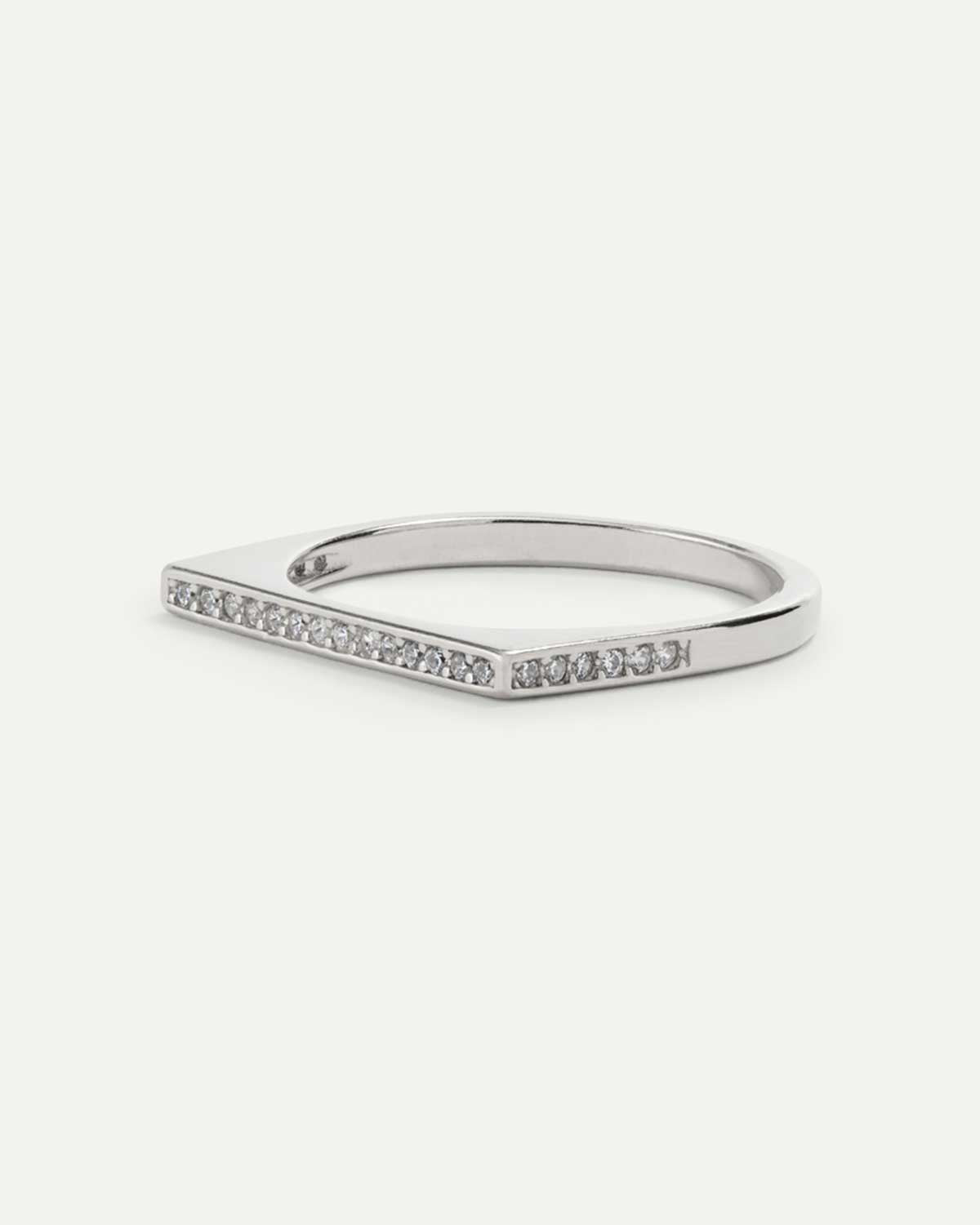 Silver plated square ring with rhinestones