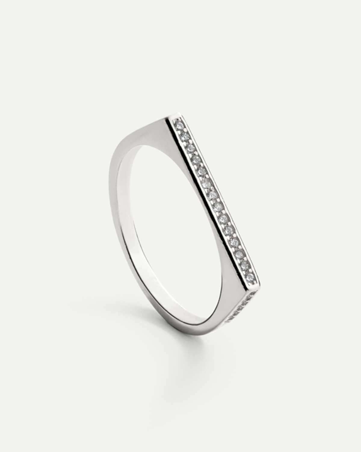 Square silver ring with rhinestones