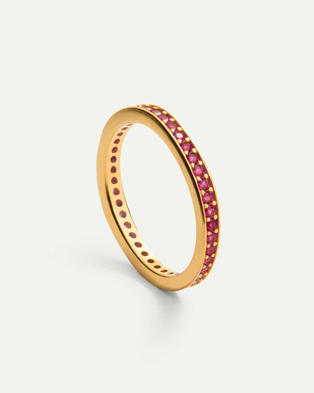 Gold plated women's ring with pink zircons