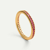 Gold plated women's ring with pink zircons