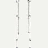 Long chain earrings in silver and stars with rhinestones dangling