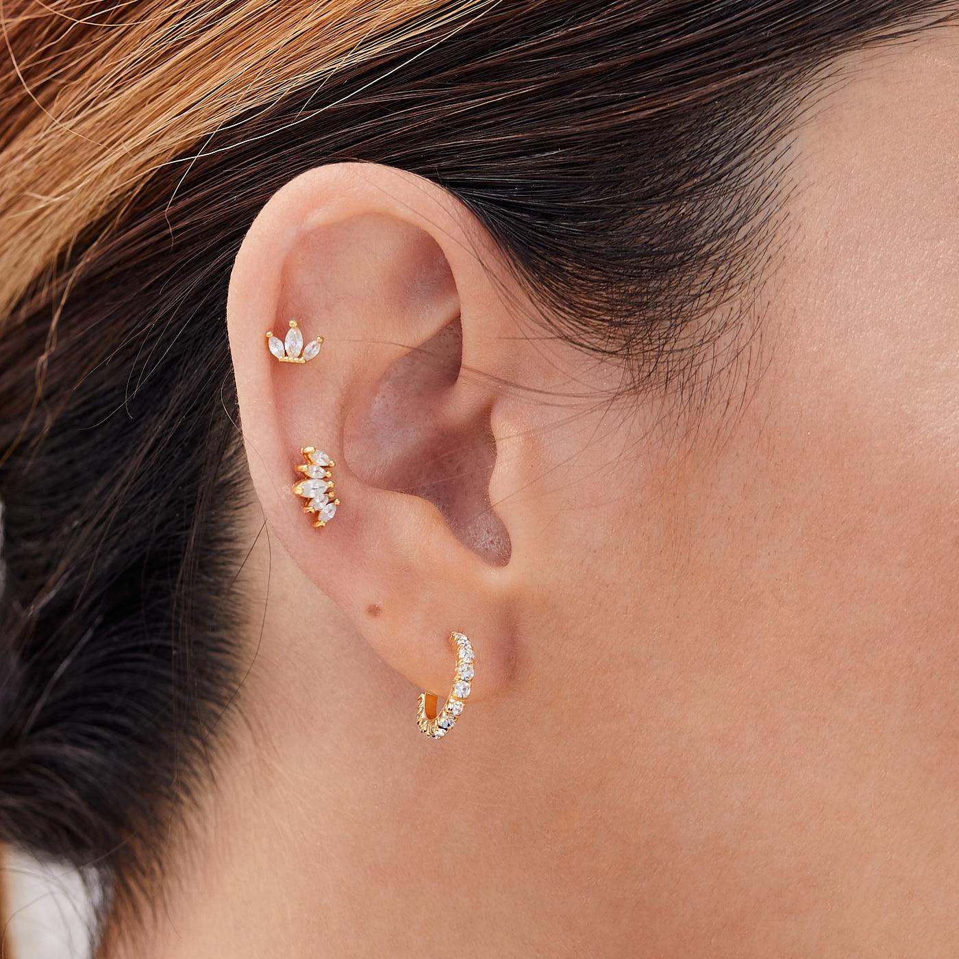 Photo Detail Gold Plated Sterling Silver 925 Ice Earrings with White Zirconias