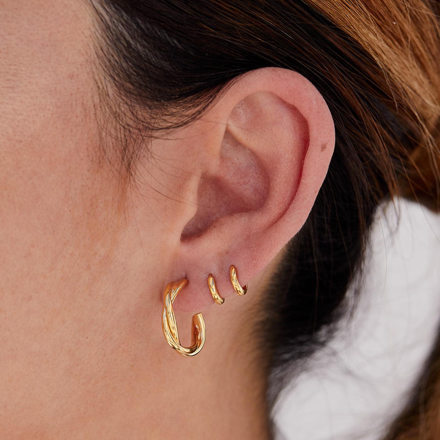 Ear Earrings Model Halo Twist Earrings Gold Plated Sterling Silver 925