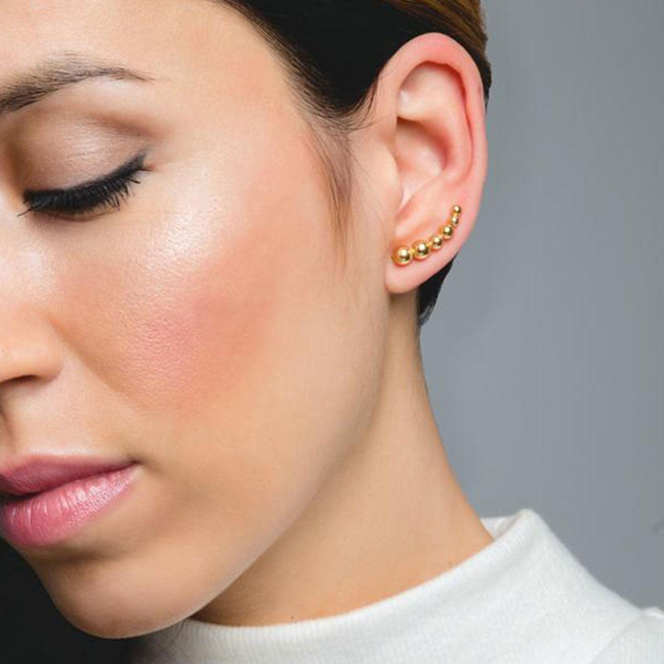 Ear Model Earrings Climbing Earrings Maxi Balls Gold Plated Sterling Silver 925