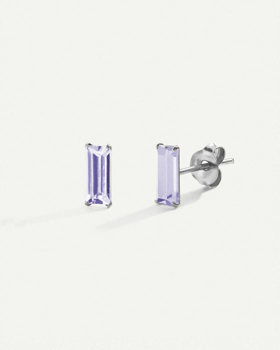 BOUCLES D'OREILLES ARGENTÉES BAGUETTE VIOLETTE