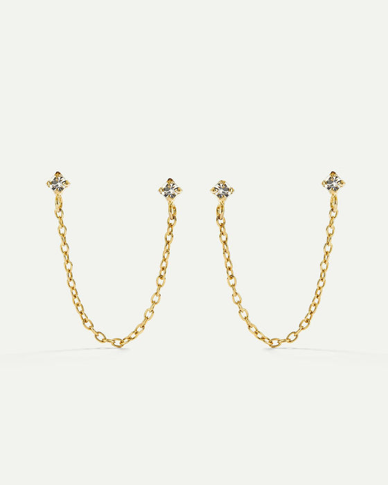 BOUCLES D'OREILLES EN OR AVEC CHAÎNE DIMMER