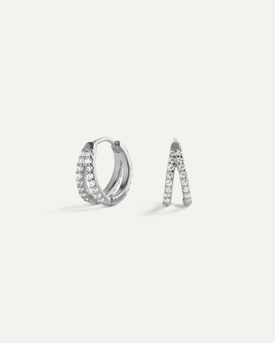 ANNEAUX DOUBLES MINI BOUCLES D'OREILLES EN ARGENT