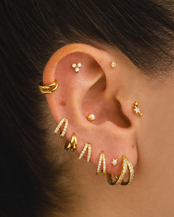 ANNEAUX DOUBLES MINI BOUCLES D'OREILLES OR