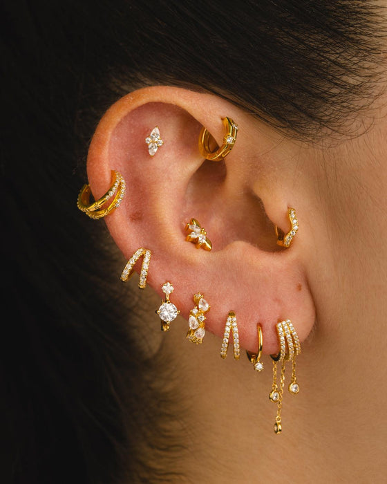 ANNEAUX DOUBLES MINI BOUCLES D'OREILLES OR