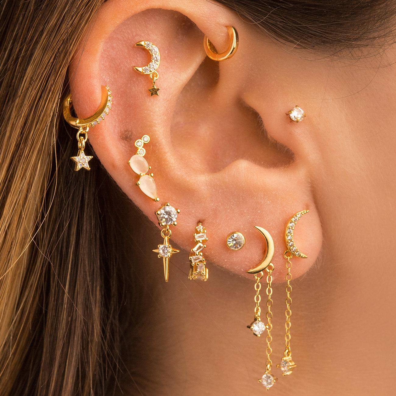 Boucles d'oreilles fée grimpeuse en argent 925 avec zircon blanc à l'oreille avec d'autres boucles d'oreilles de la collection