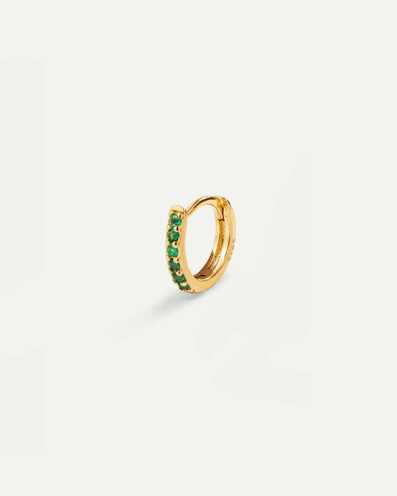 BRIGHT GREEN MINI GOLD HOOP EARRINGS