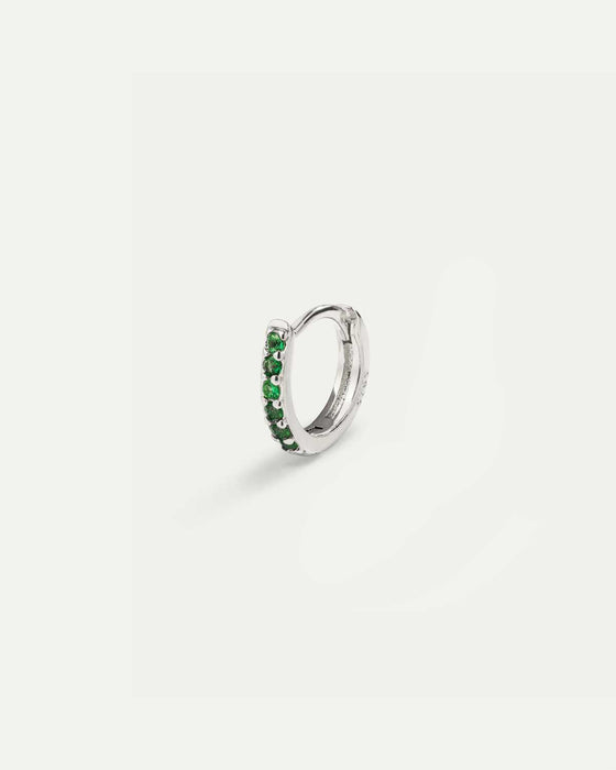 BRIGHT GREEN MINI SILVER HOOP EARRINGS