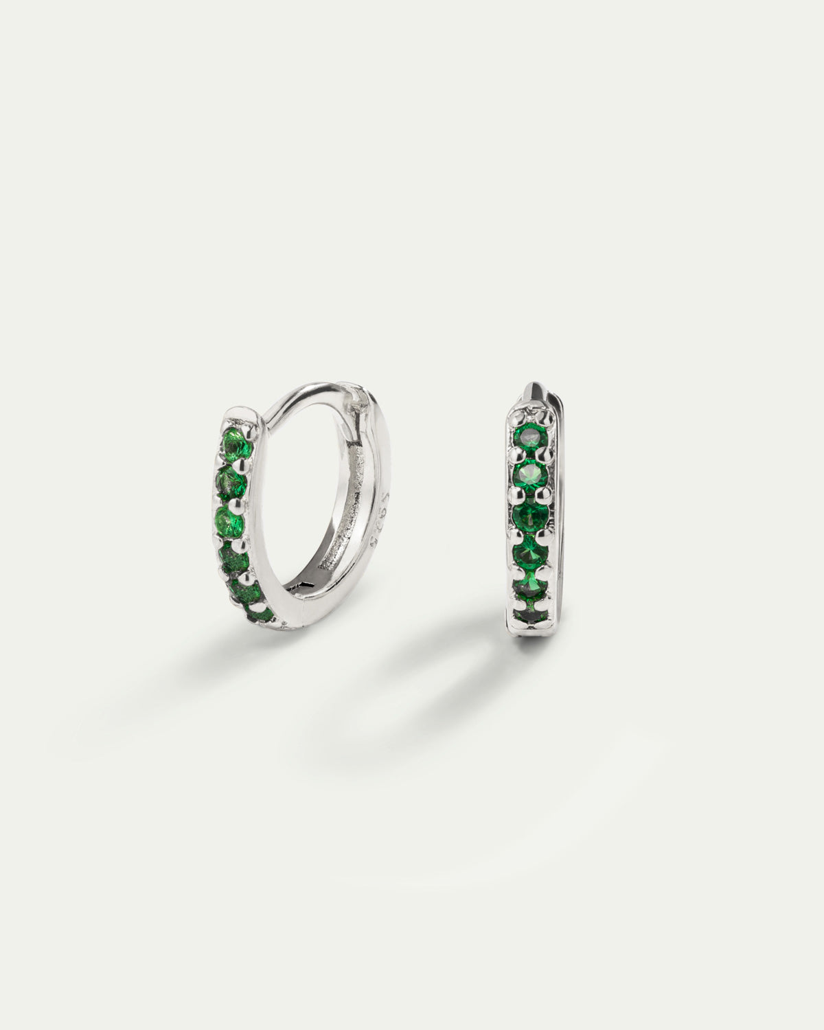 BRIGHT GREEN SILVER HOOPS EARRINGS