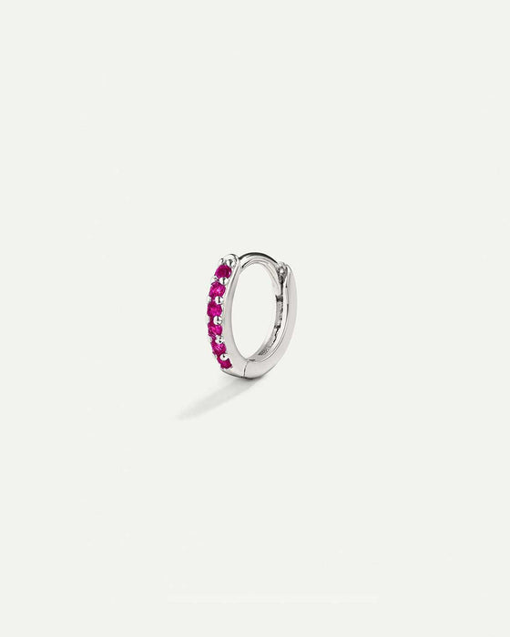 BRIGHT PINK MINI SILVER HOOP EARRINGS