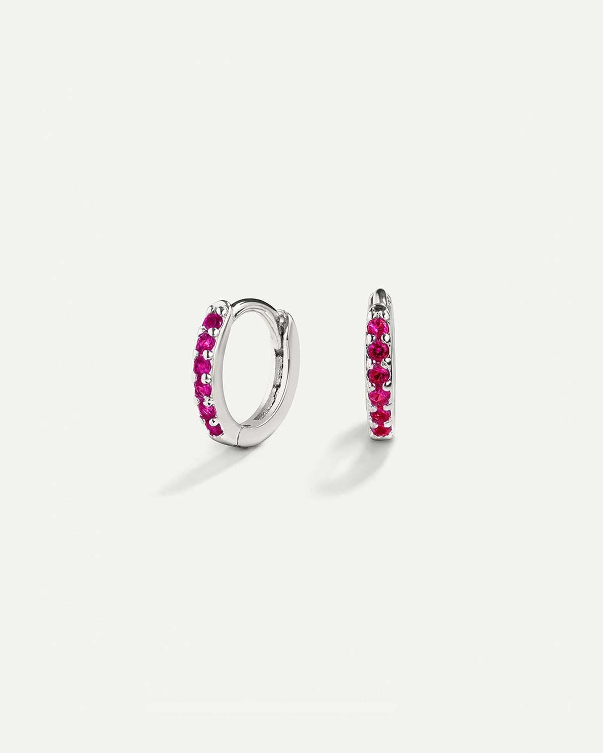 PENDIENTES HOOPS BRIGHT PINK MINI SILVER