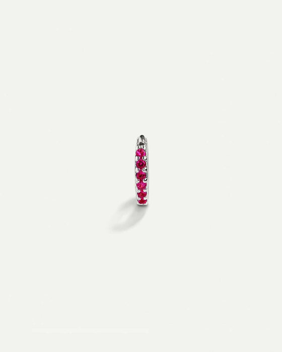 BRIGHT PINK MINI SILVER HOOP EARRINGS