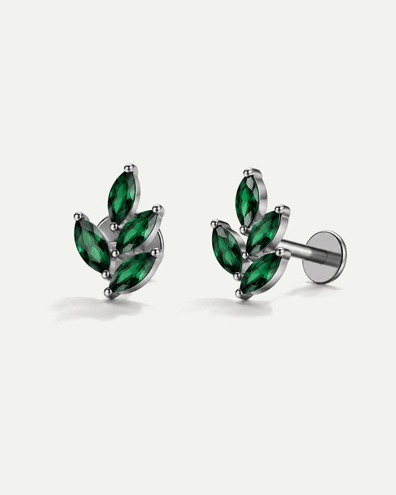 LEAVES BRIGHT MINI GREEN SILVER PIERCING