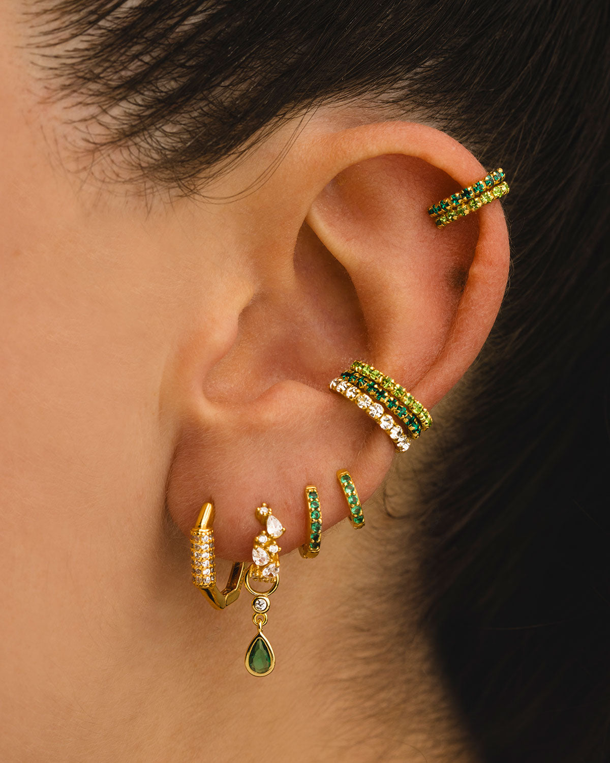 PENDIENTES HOOPS BRIGHT GREEN MINI GOLD