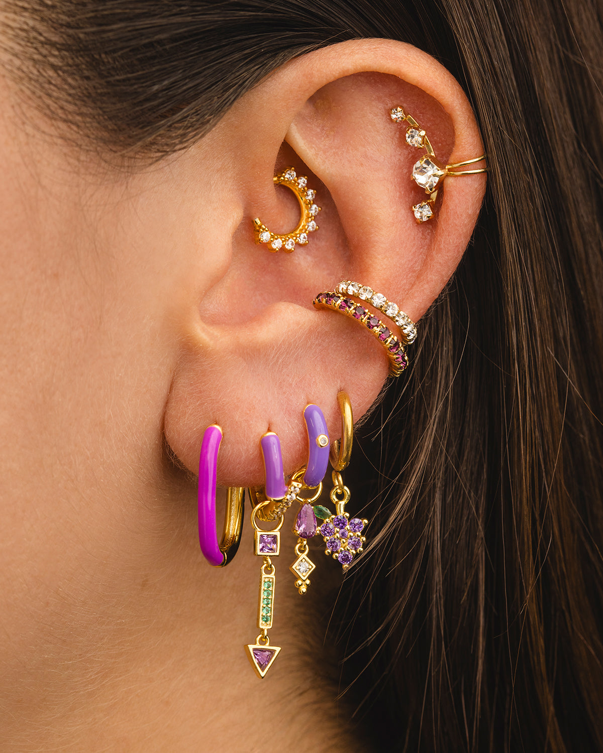 BOUCLES D'OREILLES VISAGE OR VIOLET