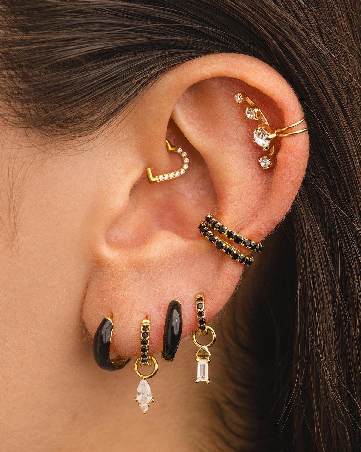 PENDIENTES HOOPS BRIGHT BLACK SILVER