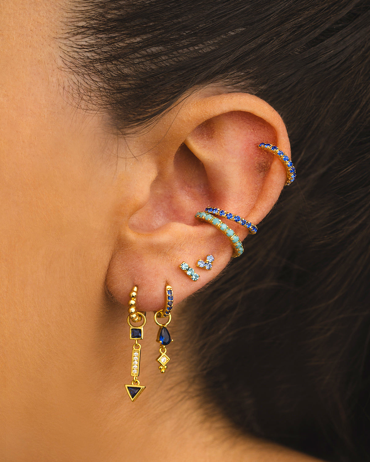 BOUCLES D'OREILLES HORIZON EN ARGENT BLEU