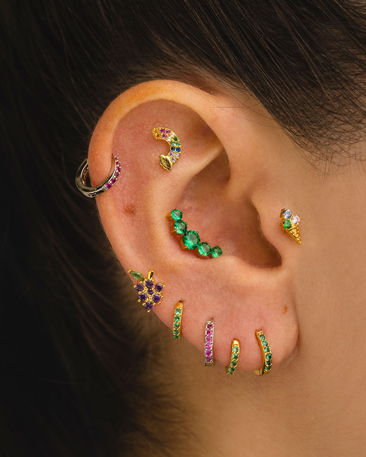 PENDIENTES HOOPS BRIGHT GREEN MINI GOLD