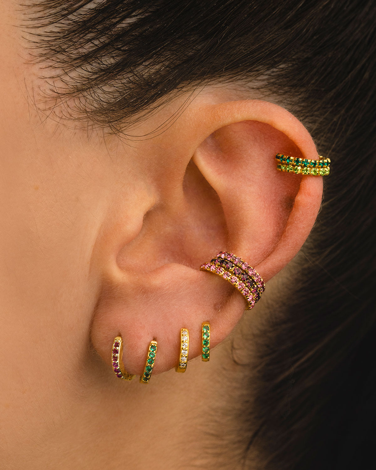 PENDIENTES HOOPS BRIGHT GREEN MINI GOLD