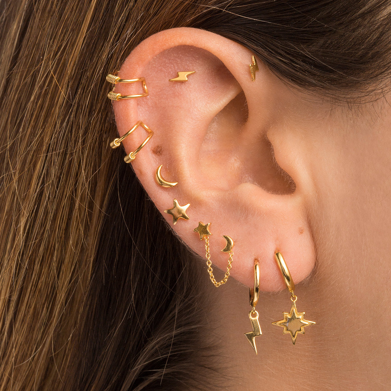 Modelo Oreja Pendientes Ear Cuff Hari Twist Plata de Ley 925 bañados en Oro