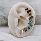 Modelo Oreja Pendientes Baguette Plata de Ley 925 con Circonita Azul Oscuro