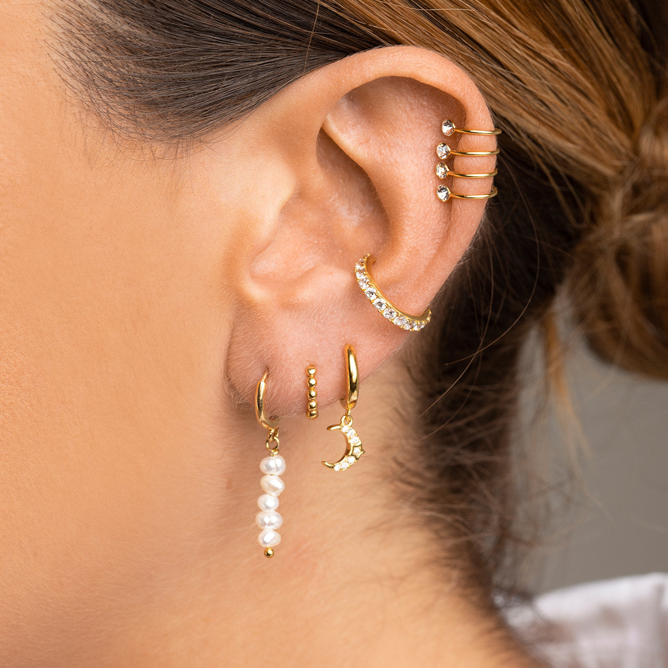 Foto Detalle Pendientes Arla Ear Cuff Plata de Ley 925 bañados en Oro con Circonitas de Colores