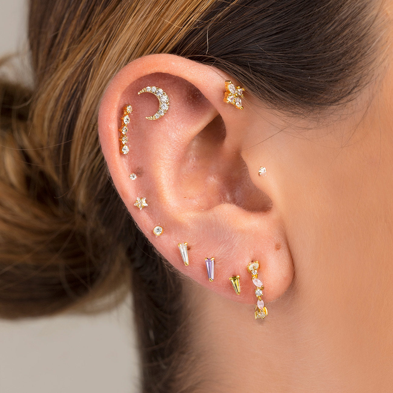 Modelo Oreja Pendientes Princess S Plata de Ley 925 bañado en Oro con Circonitas Blancas