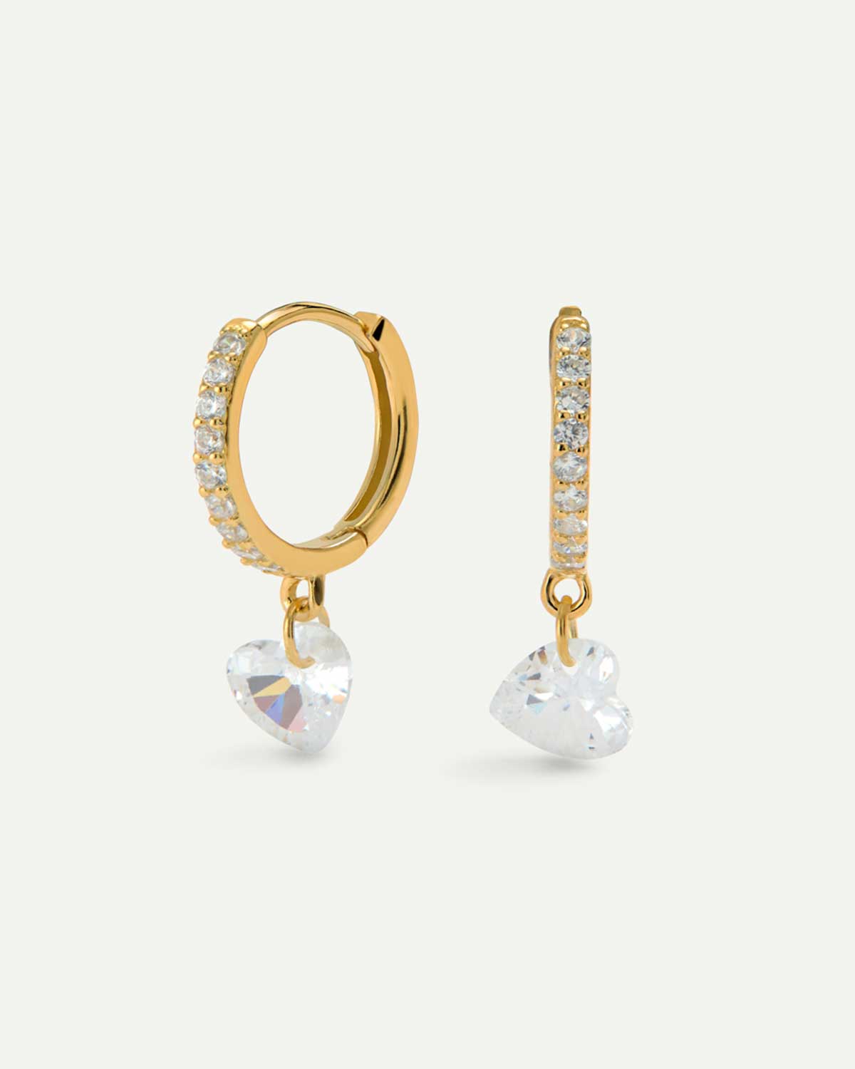 CRYSTAL HEART GOLD EARRINGS