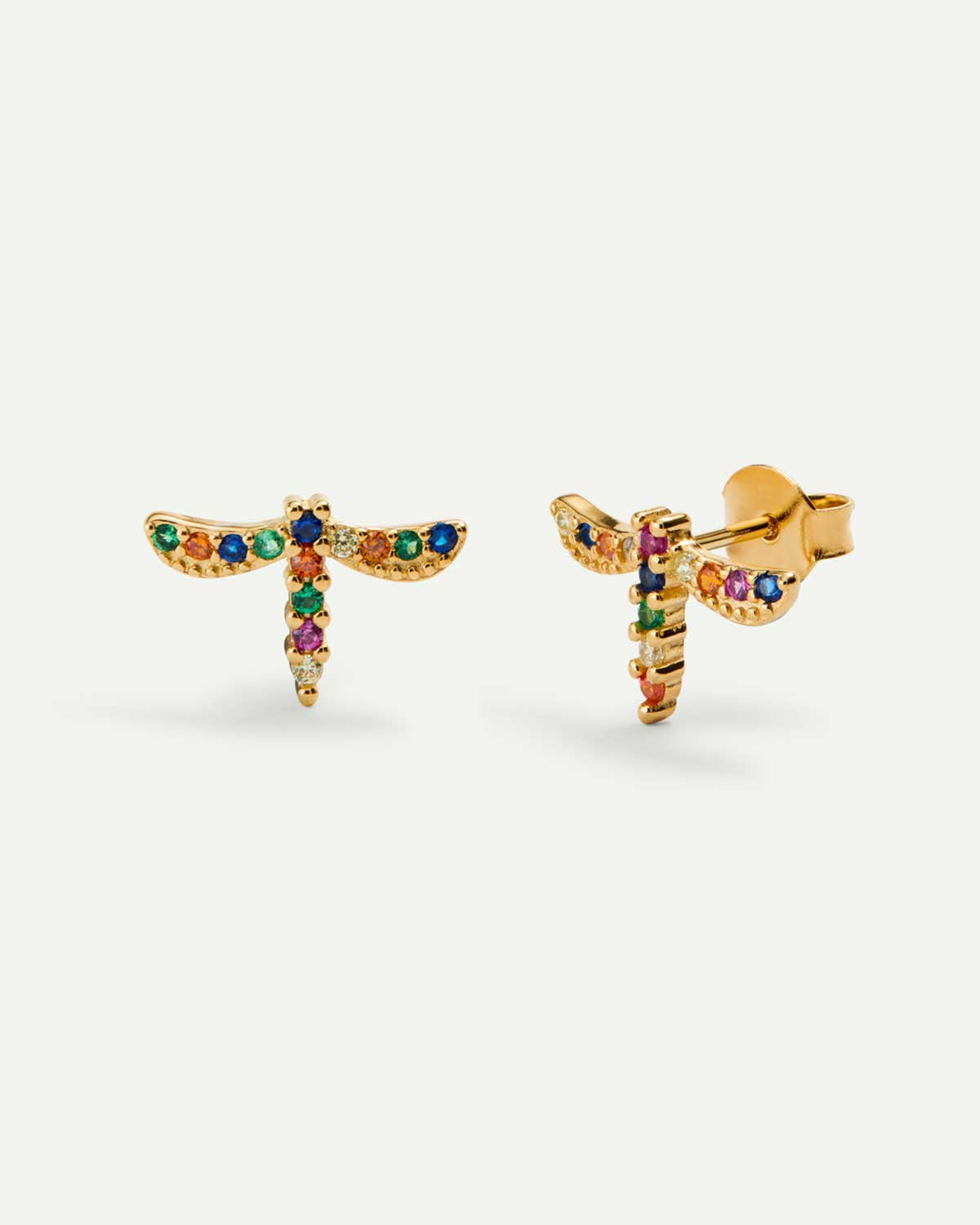 DRAGON FLY RAINBOW GOLD EARRINGS