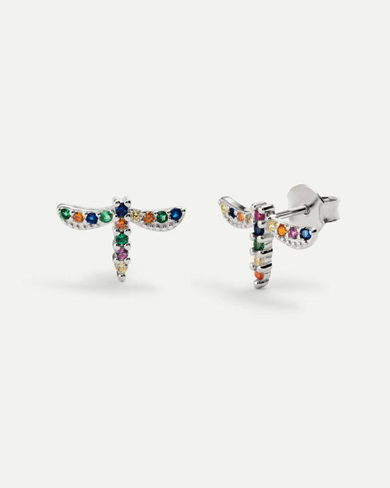 DRAGON FLY RAINBOW SILVER EARRINGS