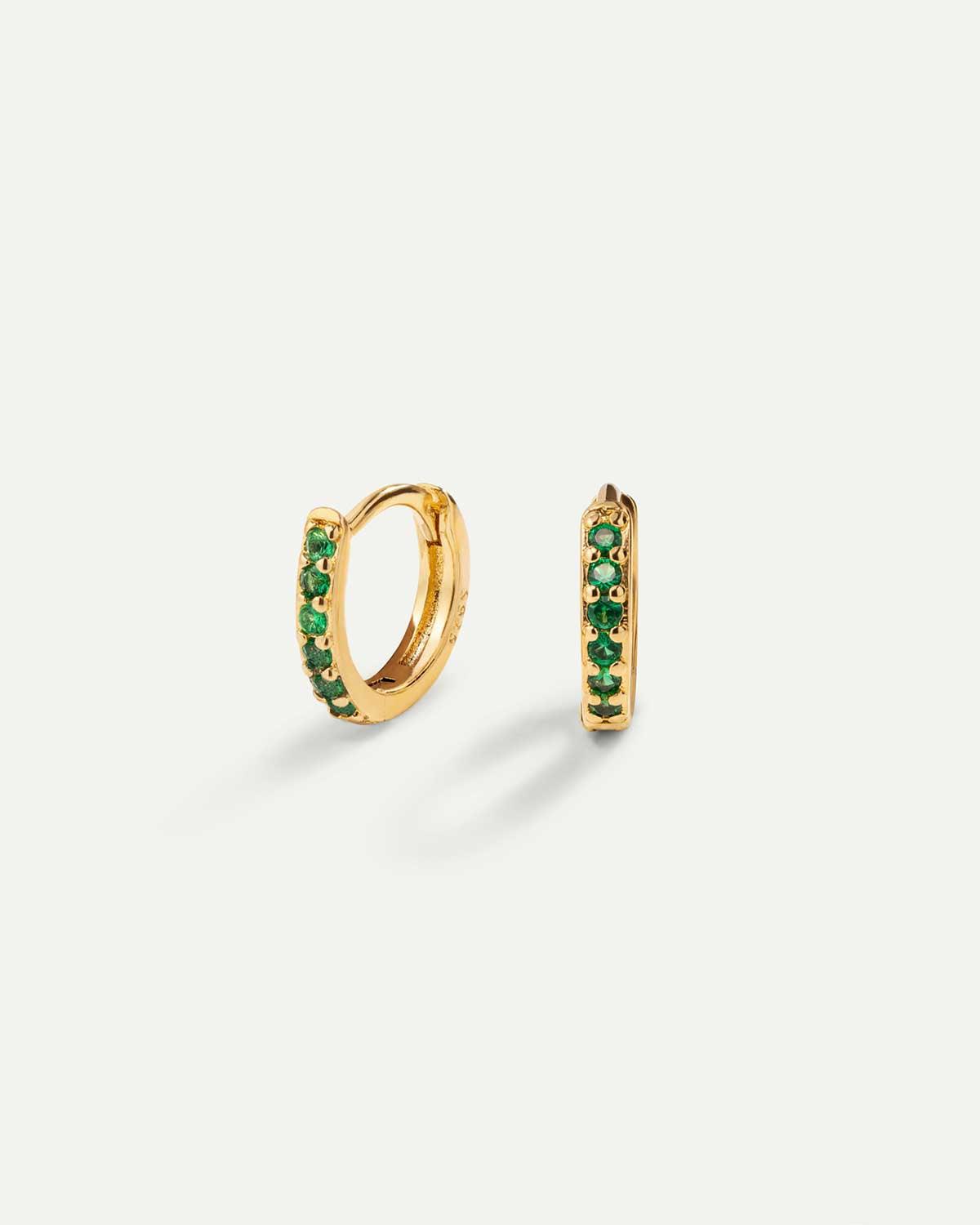 HOOPS BRIGHT GREEN MINI GOLD EARRINGS