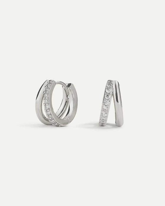 DOUBLE MIX SILVER HOOP EARRINGS