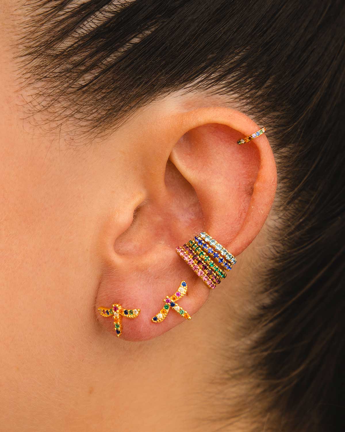 DRAGON FLY RAINBOW GOLD EARRINGS
