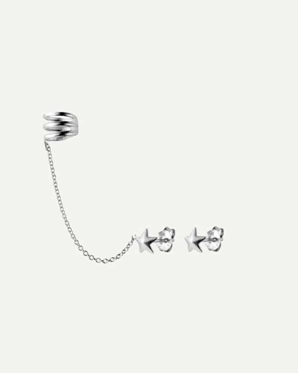 HARI CHAIN STAR DUO SILVER EARRINGS