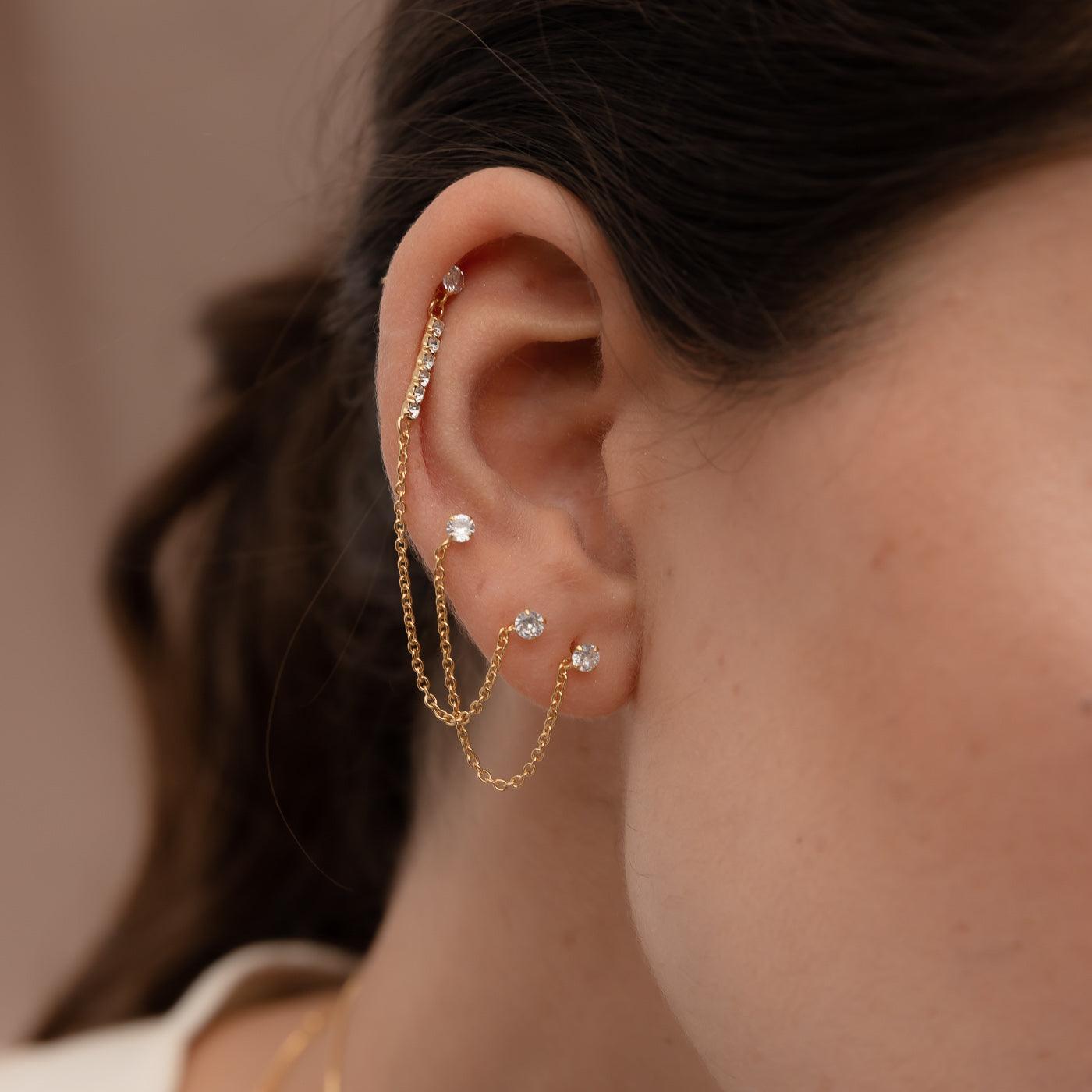 Photo detail Earrings Climbing Earrings Gold Plaiting Sterling Silver 925 Chain with White Zircons