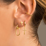 Ear Earrings Model Earrings Mini Cross Sterling Silver 925 Gold Plated