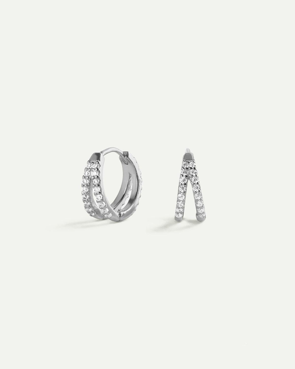 BAGUES DOUBLES MINI BOUCLES D'OREILLES EN ARGENT